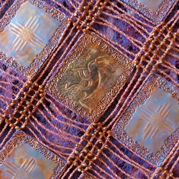 Mixed media textile with copper grid
